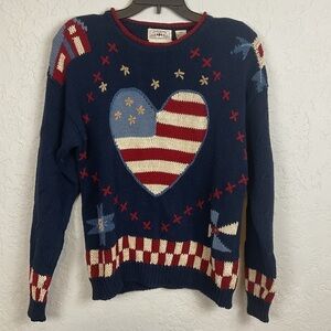 Women’s Vintage Countryside Classics Patriotic Hand Embroidered Sweater Sz Small